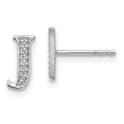 Solid 14k White Gold Simulated CZ Initial J Earrings