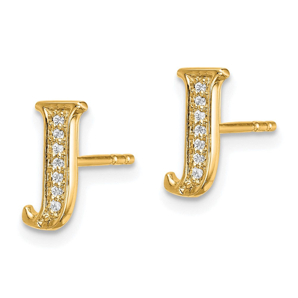 Solid 14k Yellow Gold Simulated CZ Initial J Earrings