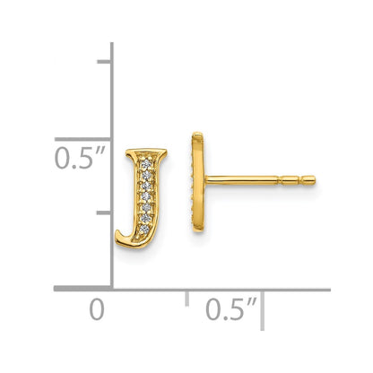 Solid 14k Yellow Gold Simulated CZ Initial J Earrings