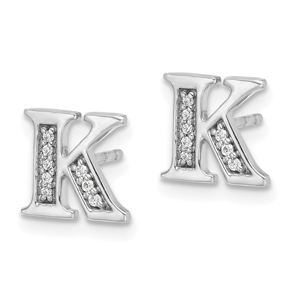 Solid 14k White Gold Simulated CZ Initial K Earrings