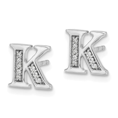 Solid 14k White Gold Simulated CZ Initial K Earrings