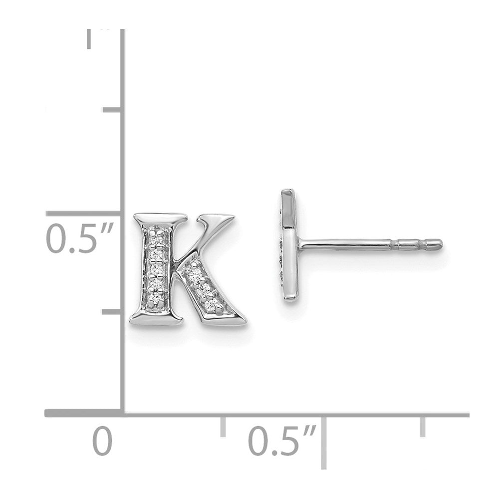 Solid 14k White Gold Simulated CZ Initial K Earrings