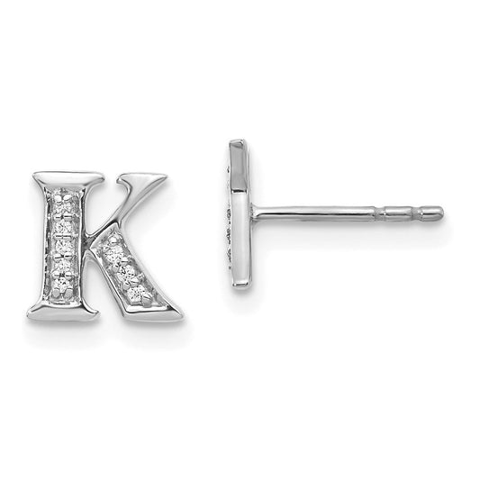 14k White Gold Real Diamond Initial K Earrings EM4170K-005-WA