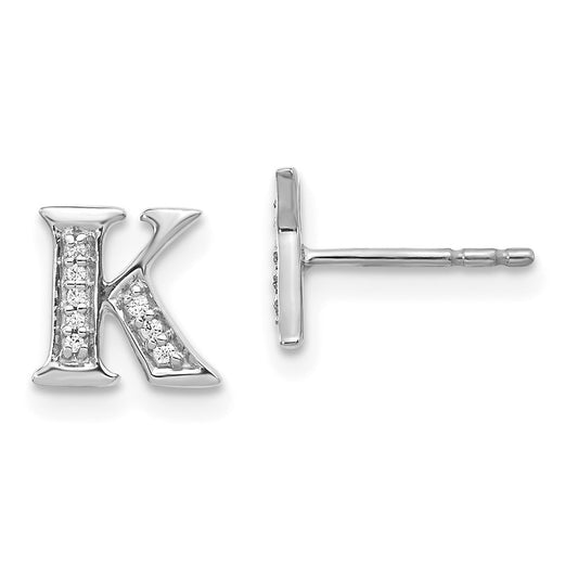 Solid 14k White Gold Simulated CZ Initial K Earrings