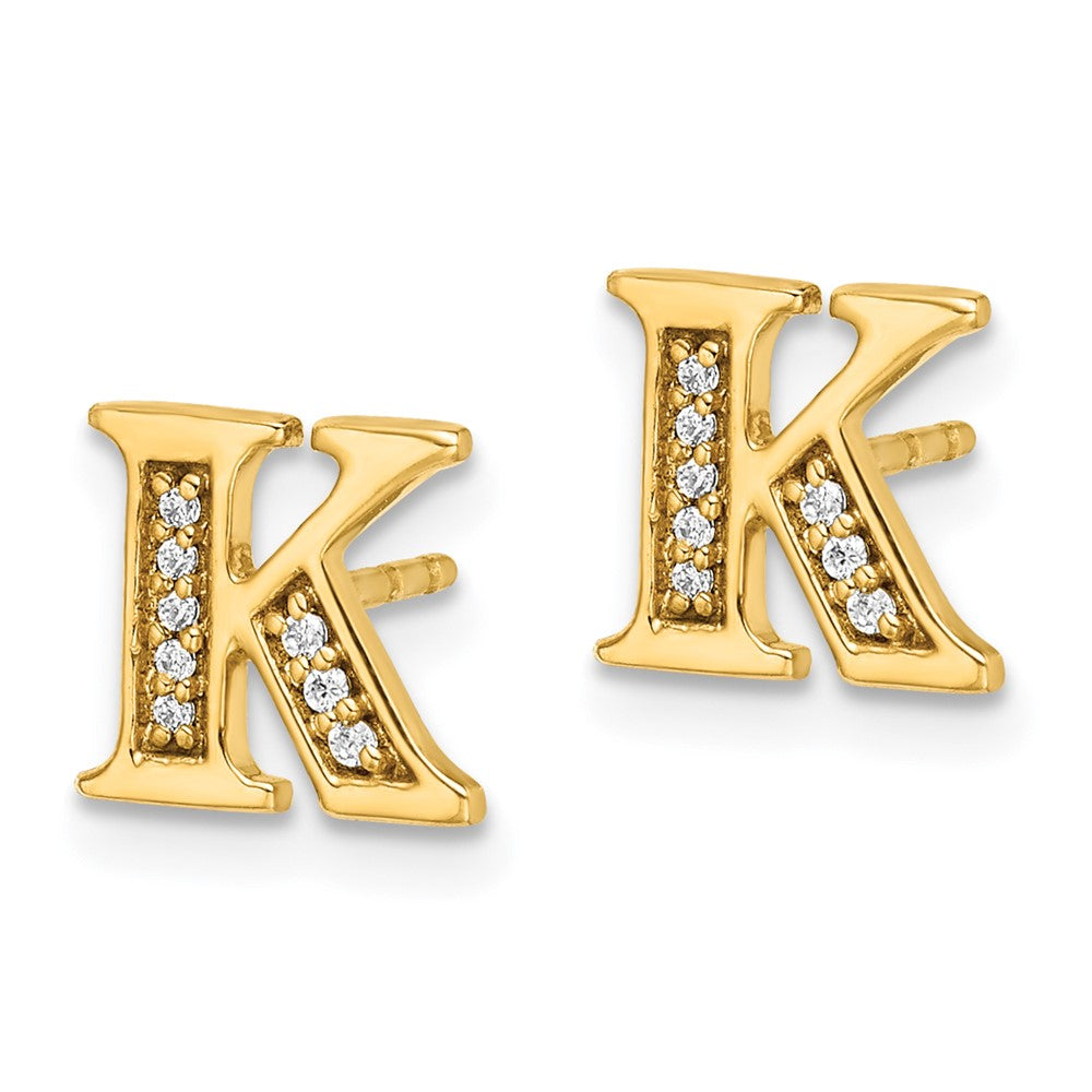 Solid 14k Yellow Gold Simulated CZ Initial K Earrings