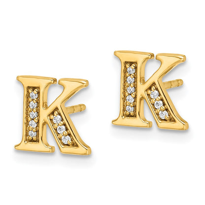 Solid 14k Yellow Gold Simulated CZ Initial K Earrings