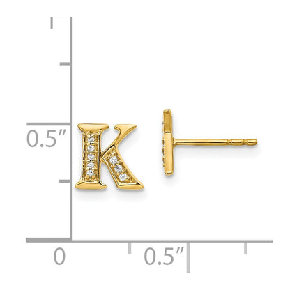 Solid 14k Yellow Gold Simulated CZ Initial K Earrings