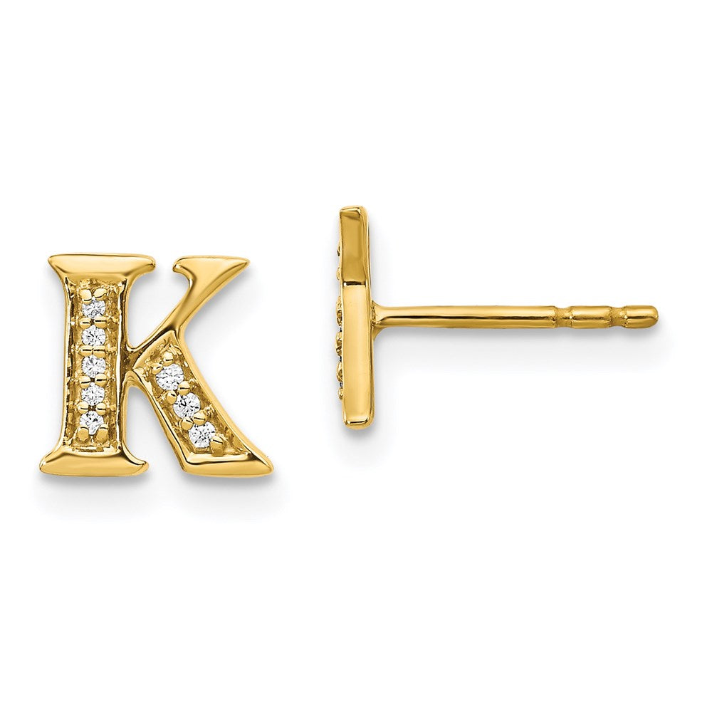 14k Yellow Gold Real Diamond Initial K Earrings EM4170K-005-YA