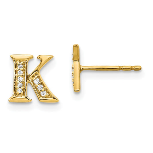 Solid 14k Yellow Gold Simulated CZ Initial K Earrings