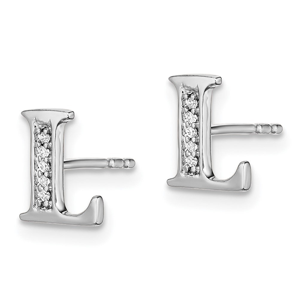 Solid 14k White Gold Simulated CZ Initial L Earrings