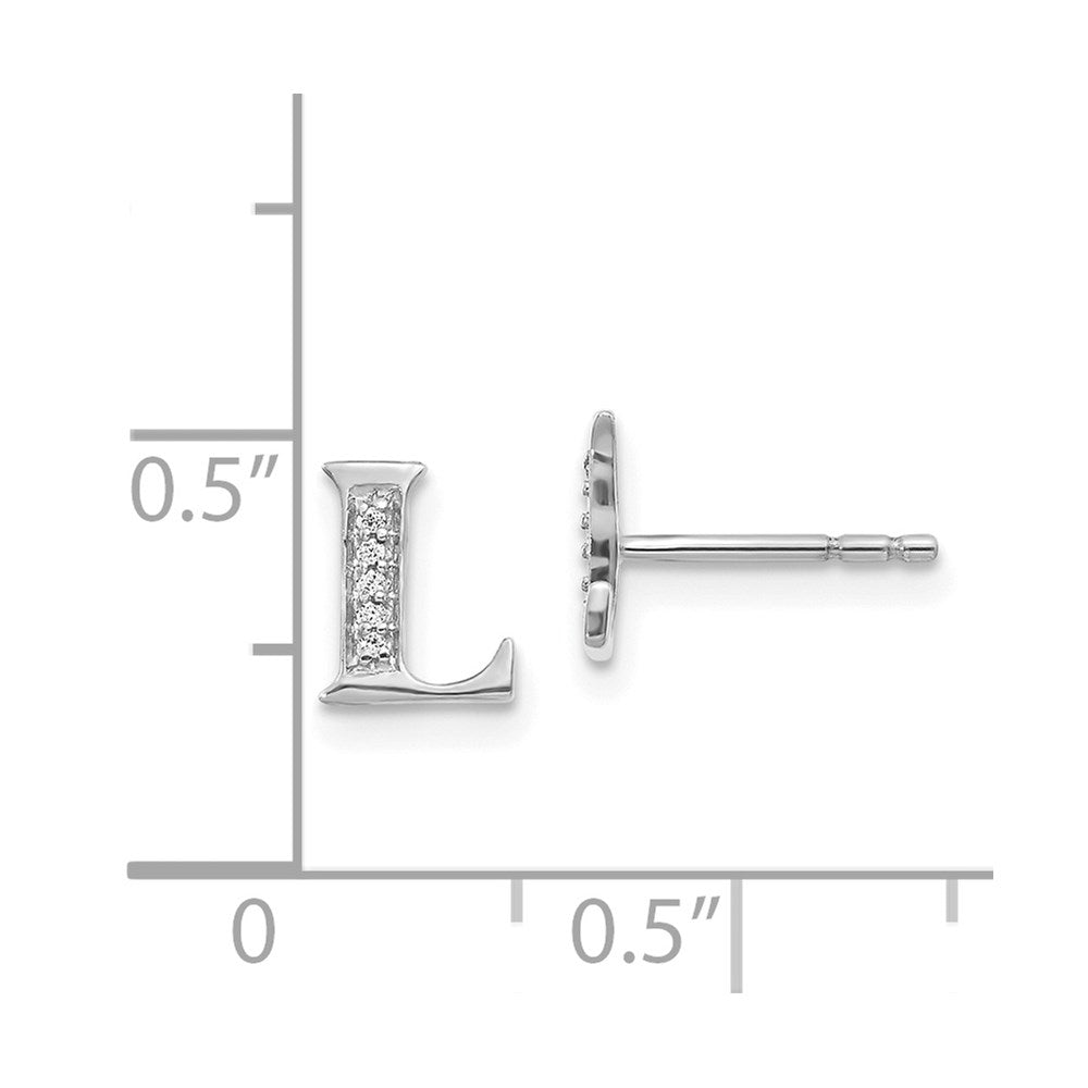 Solid 14k White Gold Simulated CZ Initial L Earrings