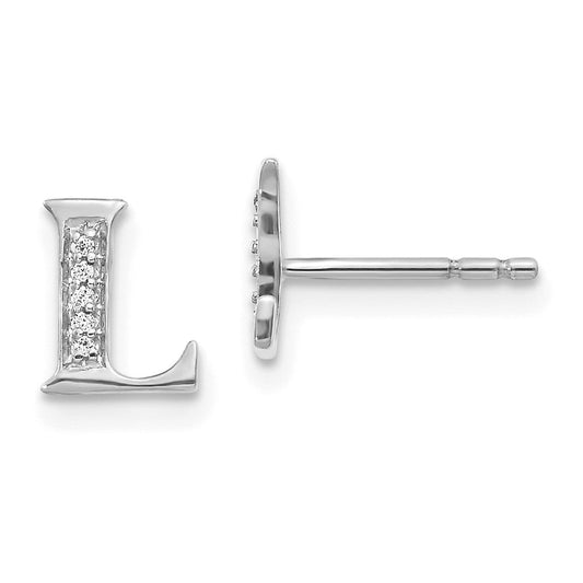 14k White Gold Real Diamond Initial L Earrings EM4170L-003-WA