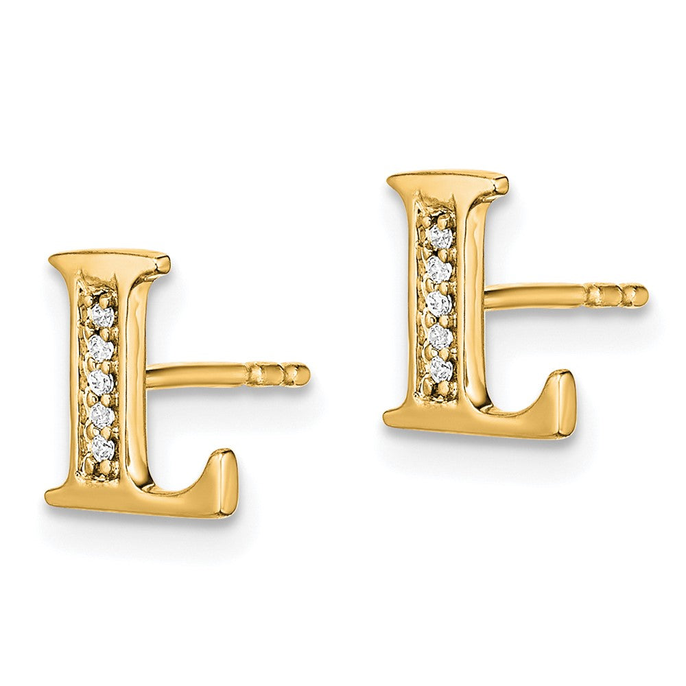 Solid 14k Yellow Gold Simulated CZ Initial L Earrings