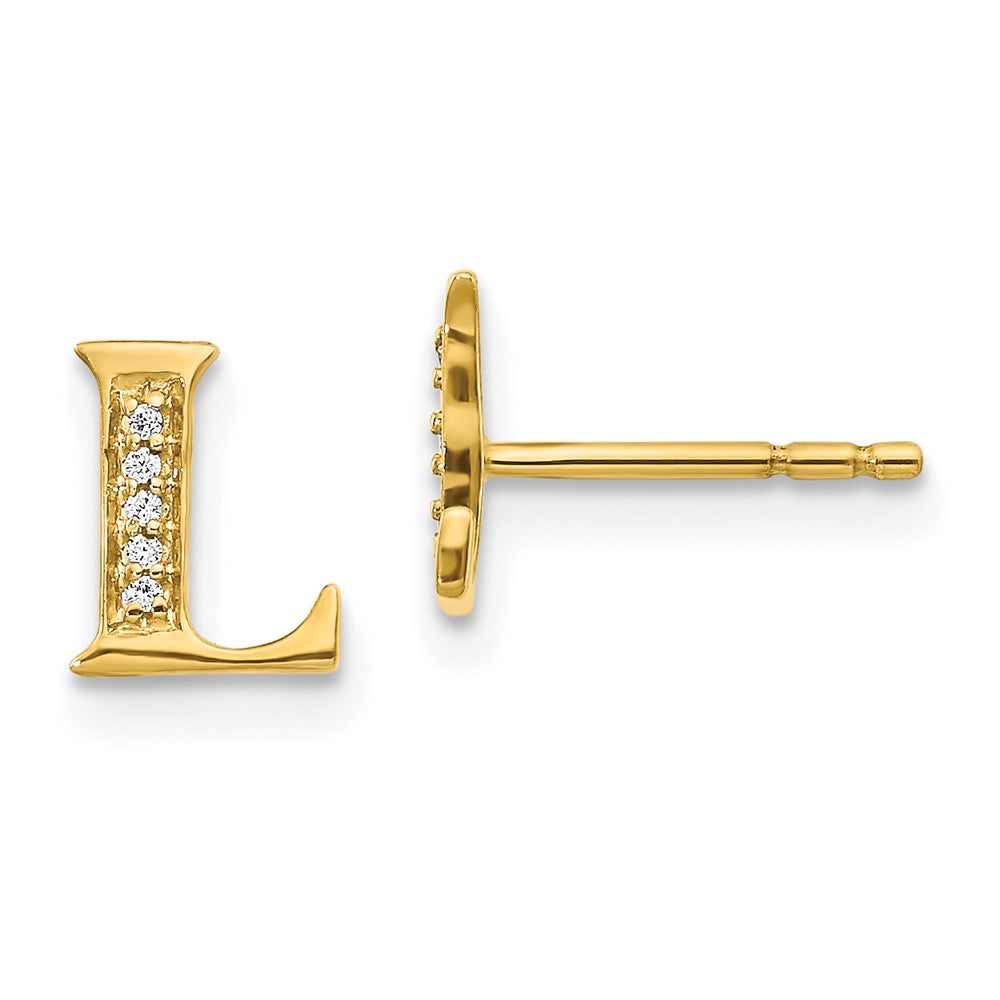 Solid 14k Yellow Gold Simulated CZ Initial L Earrings
