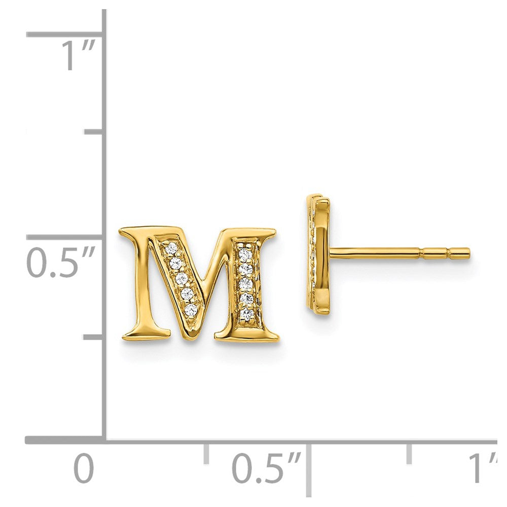 Solid 14k Yellow Gold Simulated CZ Initial M Earrings
