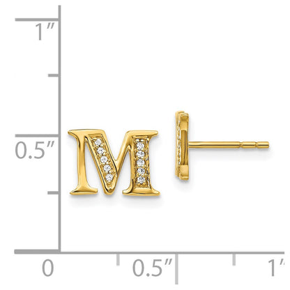 Solid 14k Yellow Gold Simulated CZ Initial M Earrings
