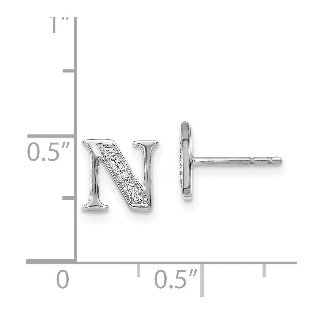 Solid 14k White Gold Simulated CZ Initial N Earrings