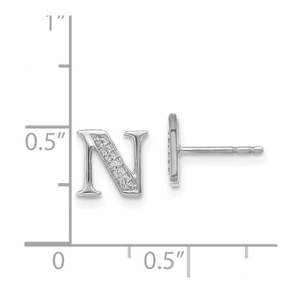 Solid 14k White Gold Simulated CZ Initial N Earrings