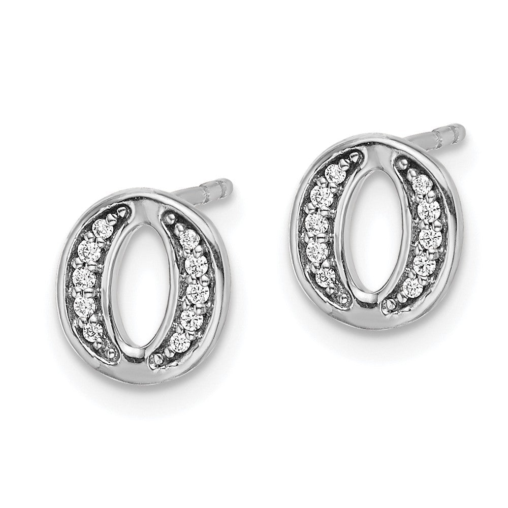 Solid 14k White Gold Simulated CZ Initial O Earrings