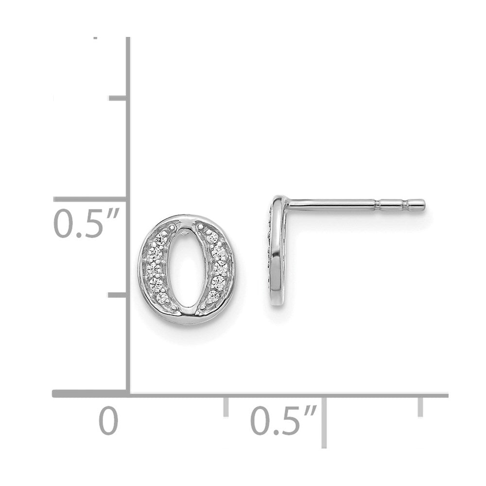 Solid 14k White Gold Simulated CZ Initial O Earrings