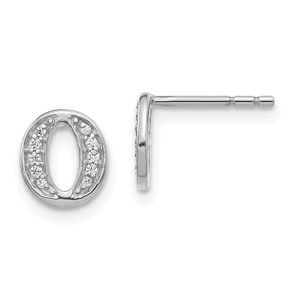 Solid 14k White Gold Simulated CZ Initial O Earrings