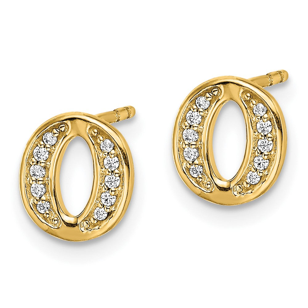 Solid 14k Yellow Gold Simulated CZ Initial O Earrings