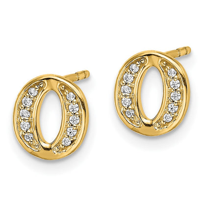 Solid 14k Yellow Gold Simulated CZ Initial O Earrings