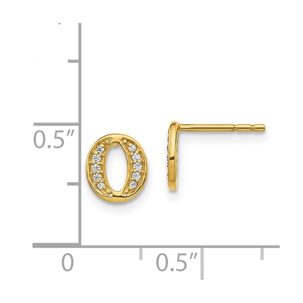 Solid 14k Yellow Gold Simulated CZ Initial O Earrings