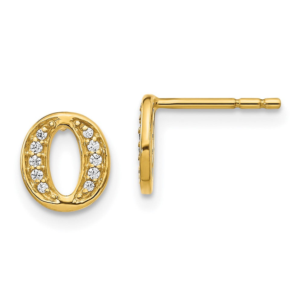 Solid 14k Yellow Gold Simulated CZ Initial O Earrings