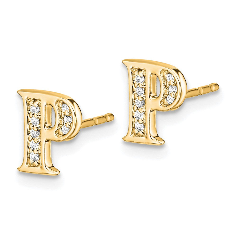 Solid 14k Yellow Gold Simulated CZ Initial P Earrings