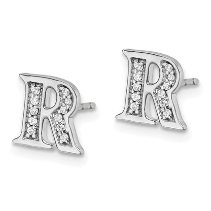Solid 14k White Gold Simulated CZ Initial R Earrings