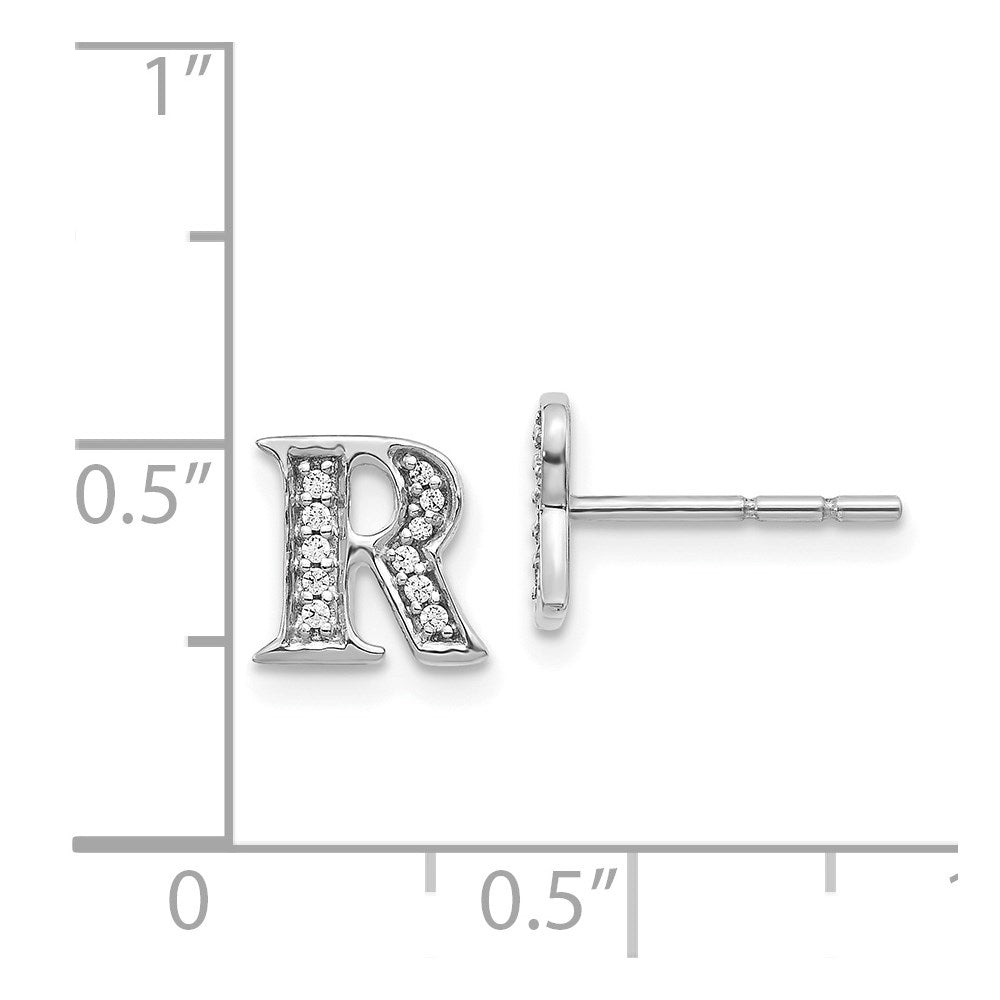 Solid 14k White Gold Simulated CZ Initial R Earrings