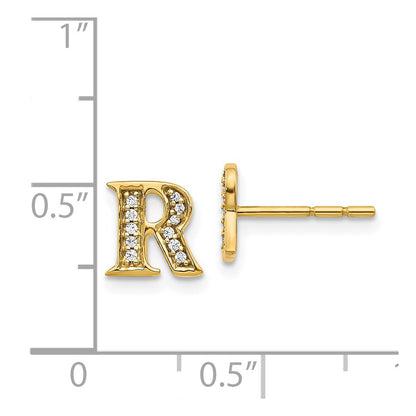 Solid 14k Yellow Gold Simulated CZ Initial R Earrings