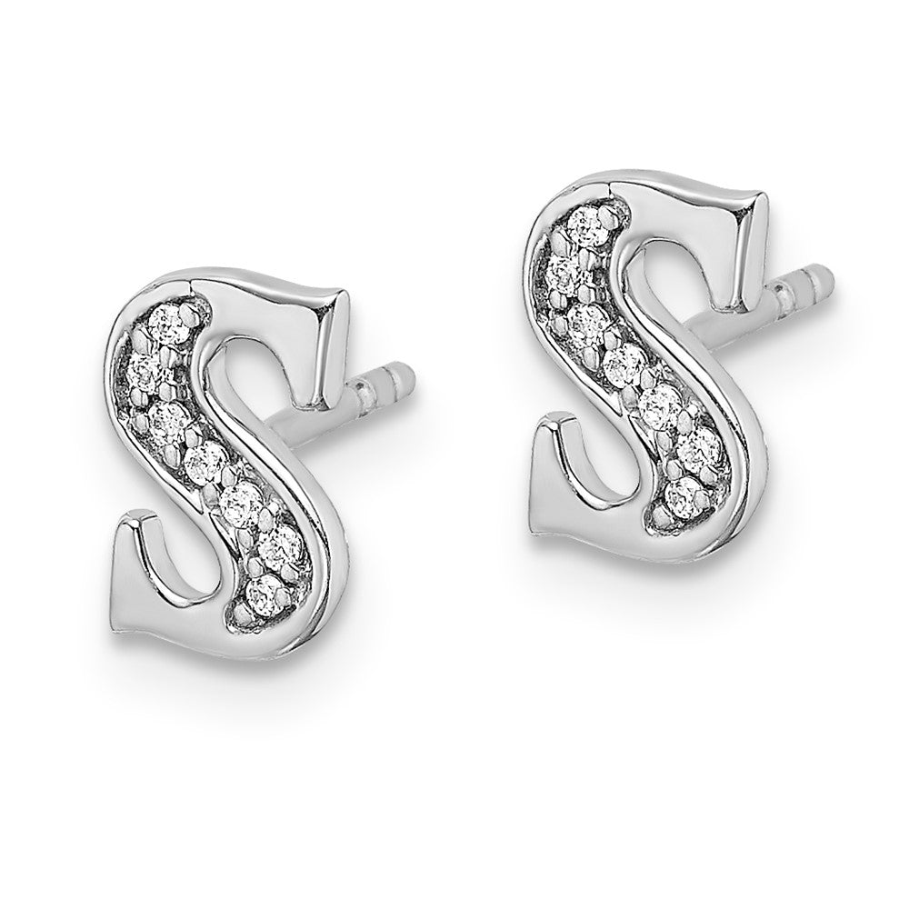 Solid 14k White Gold Simulated CZ Initial S Earrings