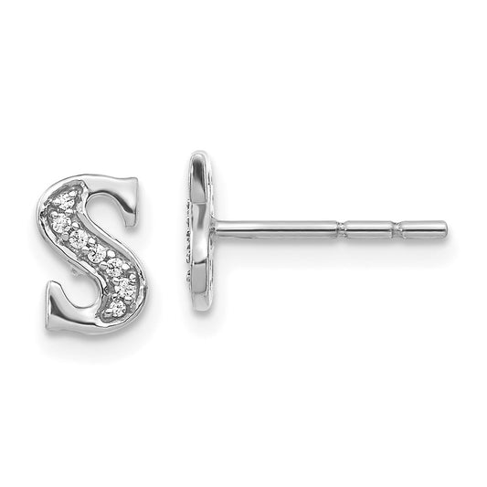 Solid 14k White Gold Simulated CZ Initial S Earrings