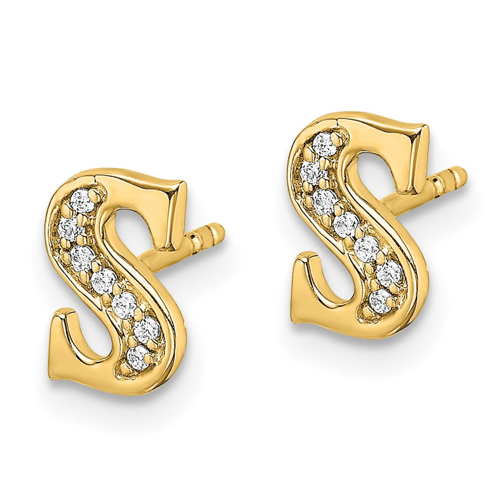 Solid 14k Yellow Gold Simulated CZ Initial S Earrings