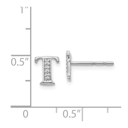 Solid 14k White Gold Simulated CZ Initial T Earrings