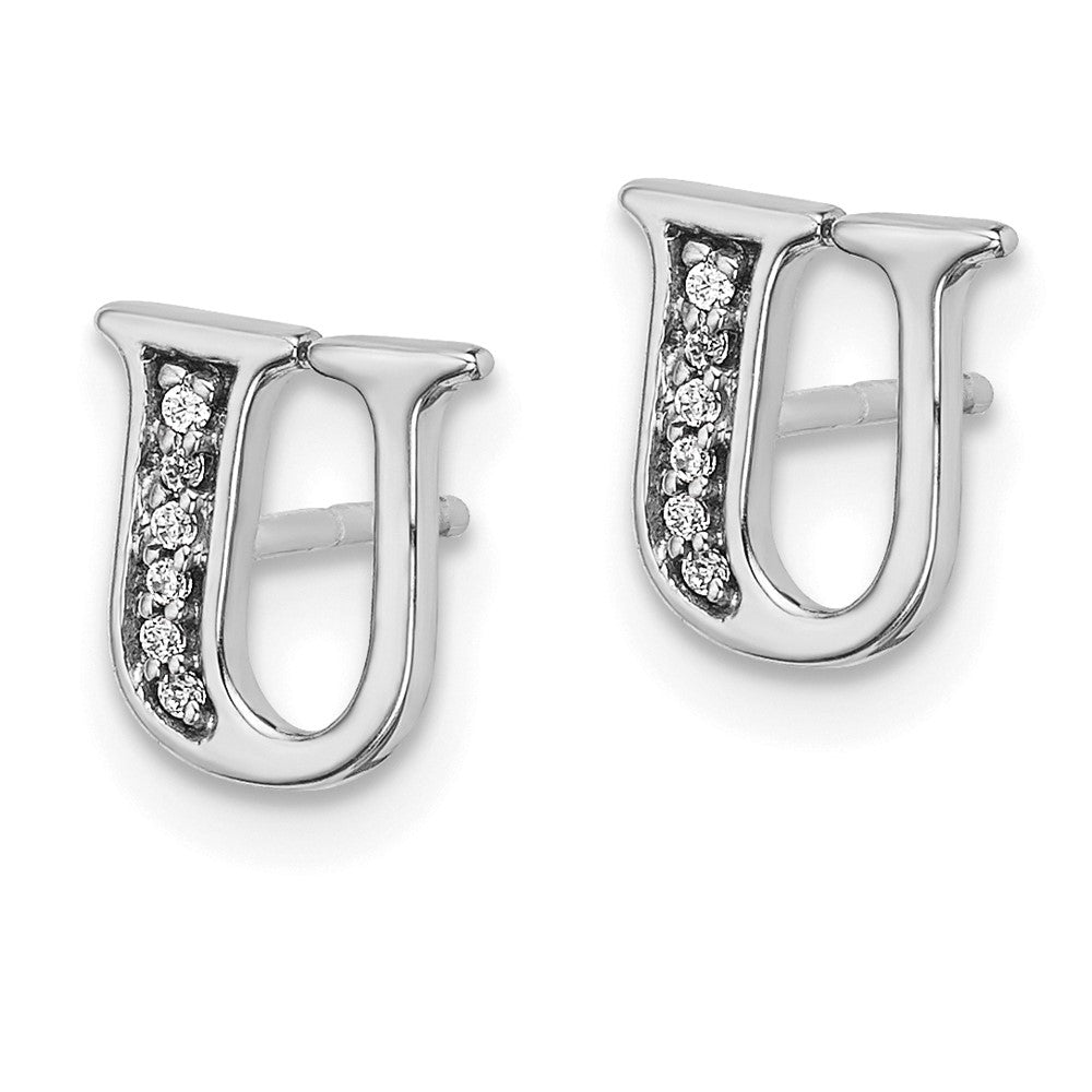 Solid 14k White Gold Simulated CZ Initial U Earrings
