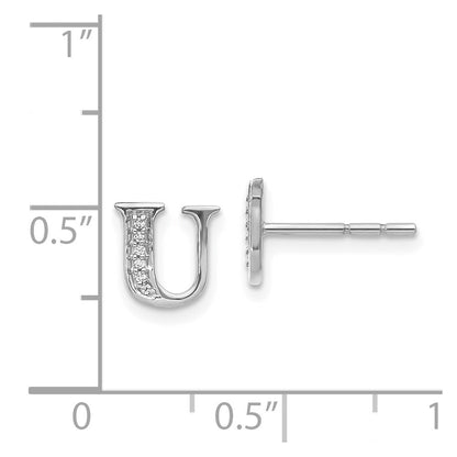 Solid 14k White Gold Simulated CZ Initial U Earrings