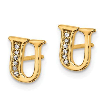 Solid 14k Yellow Gold Simulated CZ Initial U Earrings