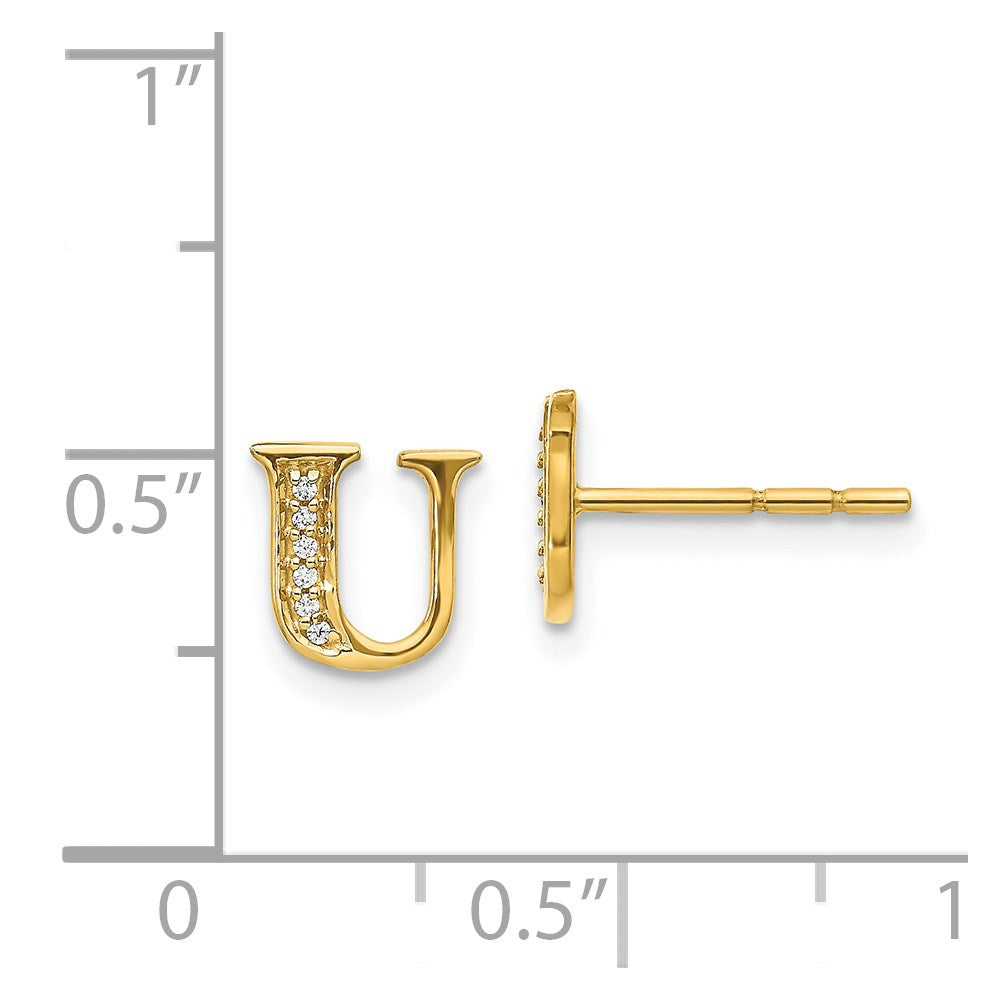 Solid 14k Yellow Gold Simulated CZ Initial U Earrings
