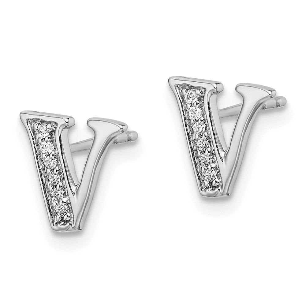 Solid 14k White Gold Simulated CZ Initial V Earrings
