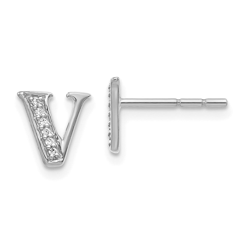 14k White Gold Real Diamond Initial V Earrings EM4170V-005-WA