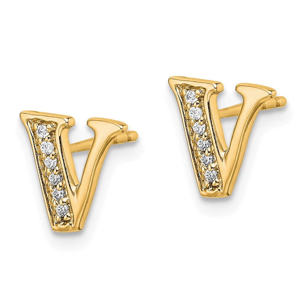 Solid 14k Yellow Gold Simulated CZ Initial V Earrings