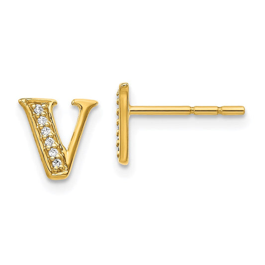 14k Yellow Gold Real Diamond Initial V Earrings EM4170V-005-YA