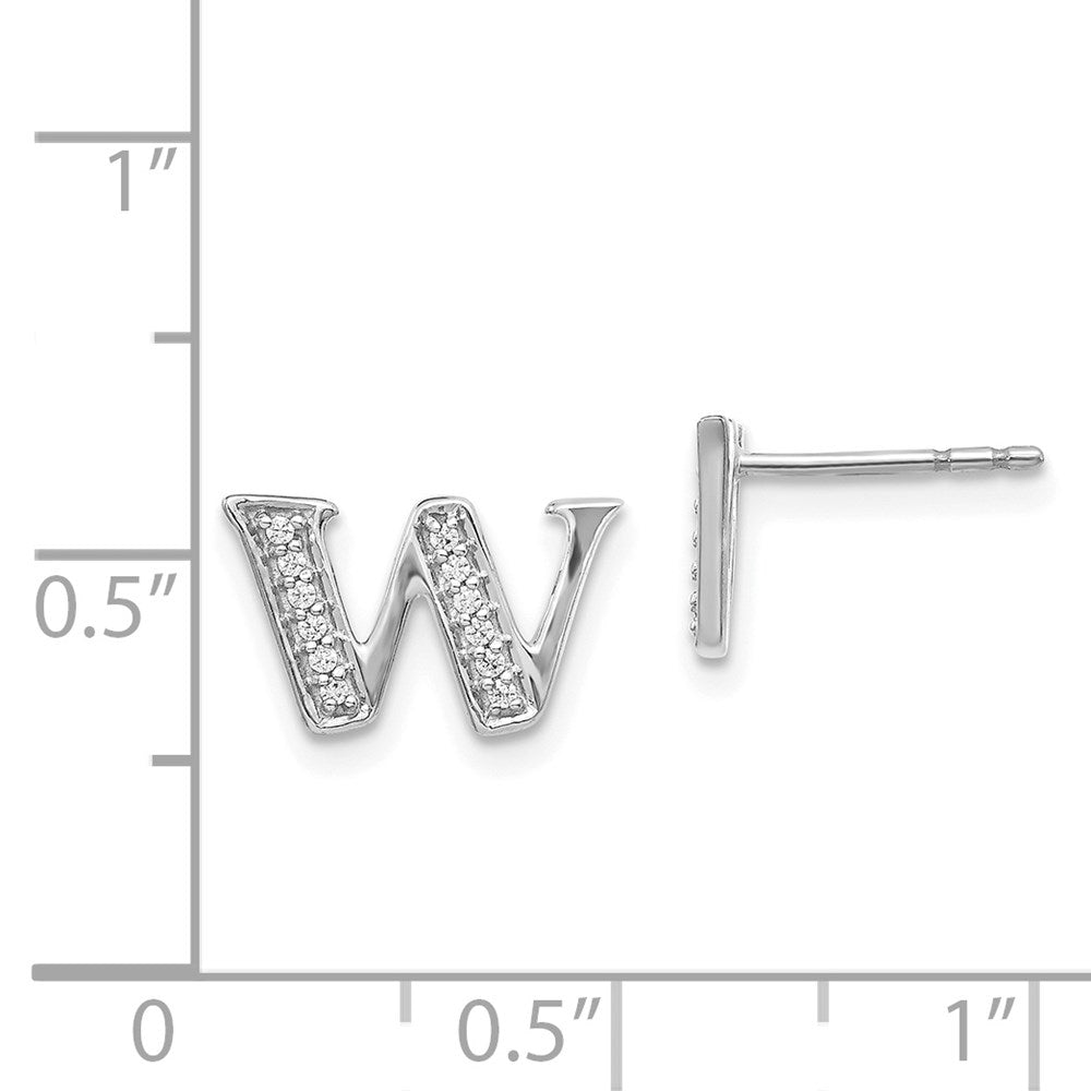 Solid 14k White Gold Simulated CZ Initial W Earrings