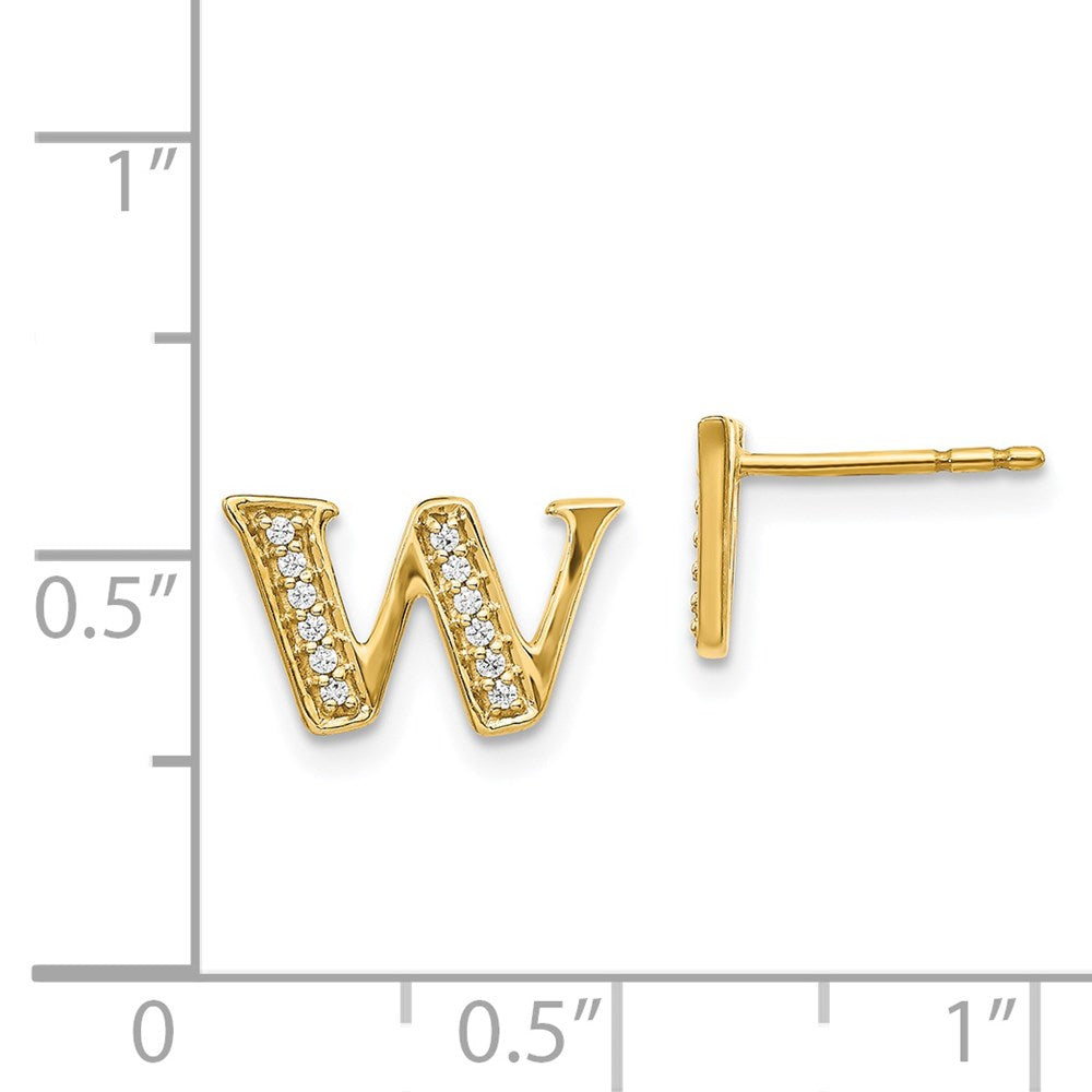 Solid 14k Yellow Gold Simulated CZ Initial W Earrings
