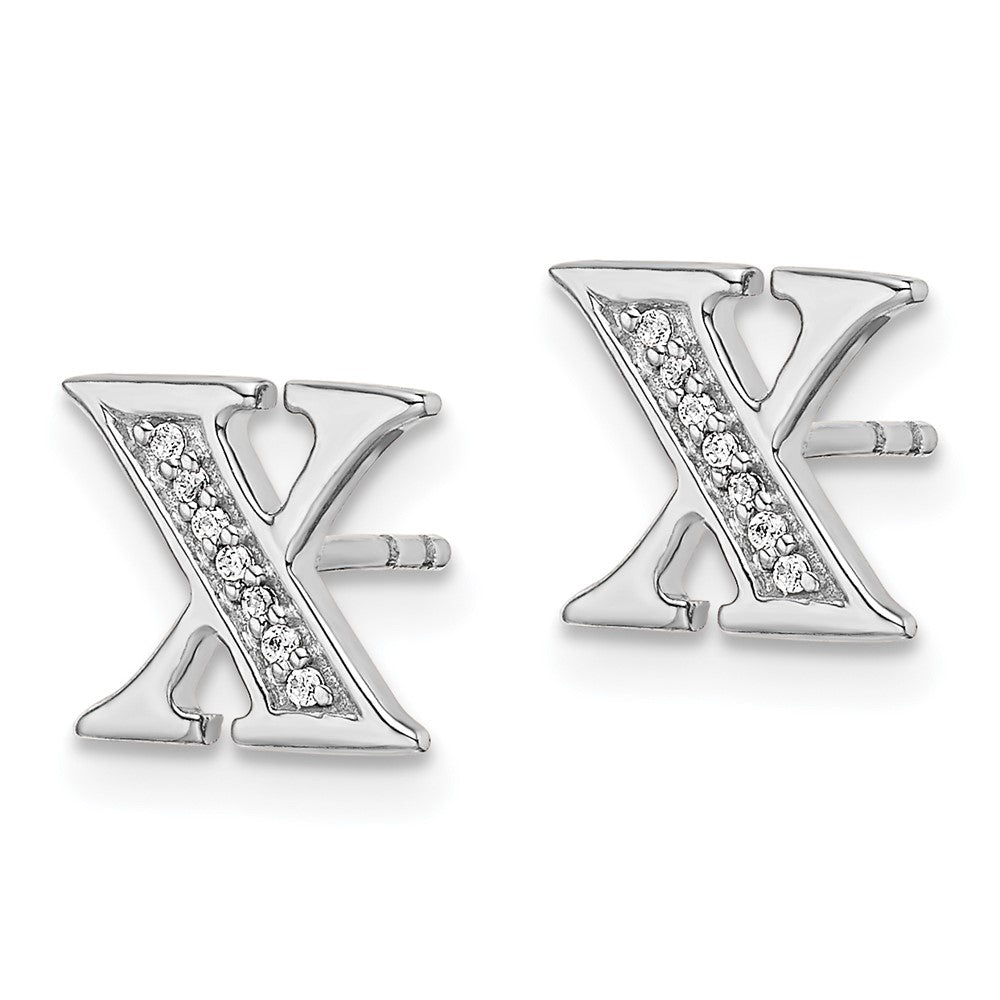 Solid 14k White Gold Simulated CZ Initial X Earrings