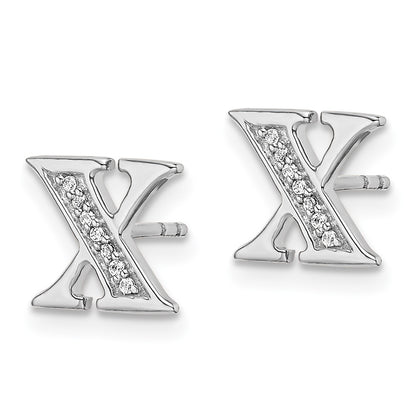 Solid 14k White Gold Simulated CZ Initial X Earrings
