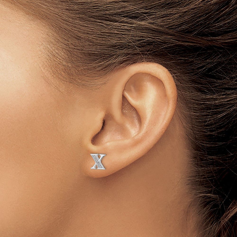 Solid 14k White Gold Simulated CZ Initial X Earrings